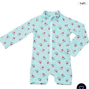 Egg by Susan Lazar Girls' Kaitlyn Rashguard watermelon polka dot turquoise 12m